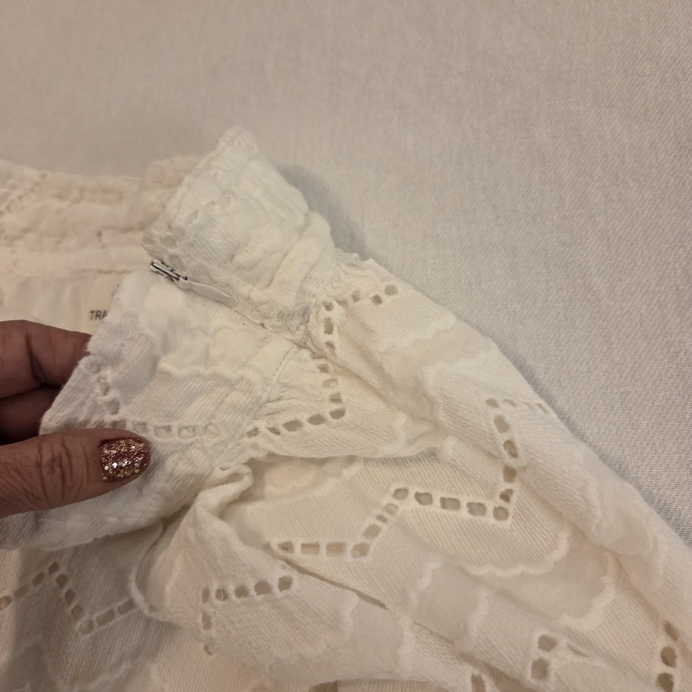 ANTHROPOLOGIE Γ TRACY REESE White Eyelet Chevron Patchβ Pocket Midi Skirt Size 4 - Picture 6 of 13